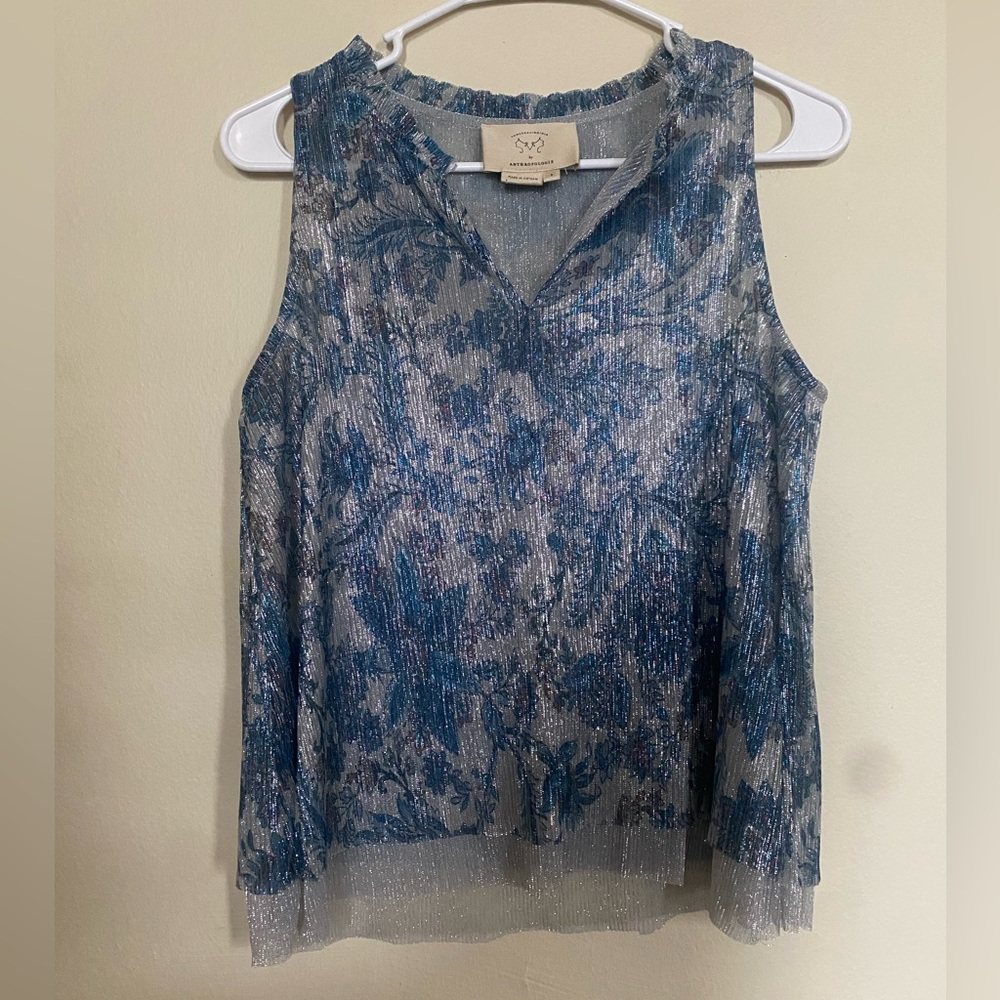 Anthropologie Vanessa Virginia Floral Metallic Tank Top Size S